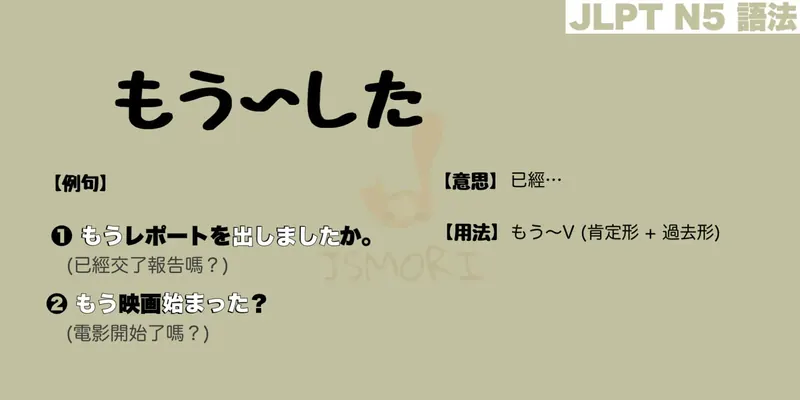 【N5 文法】もう〜した（意思・用法・例句）