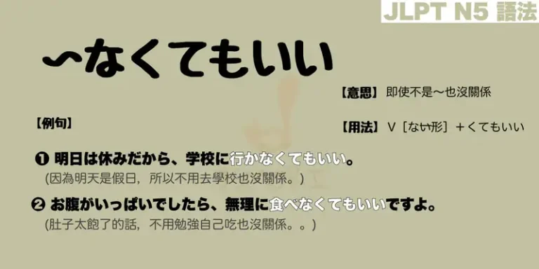 【N5 文法】〜なくてもいい(意思・用法・例句)