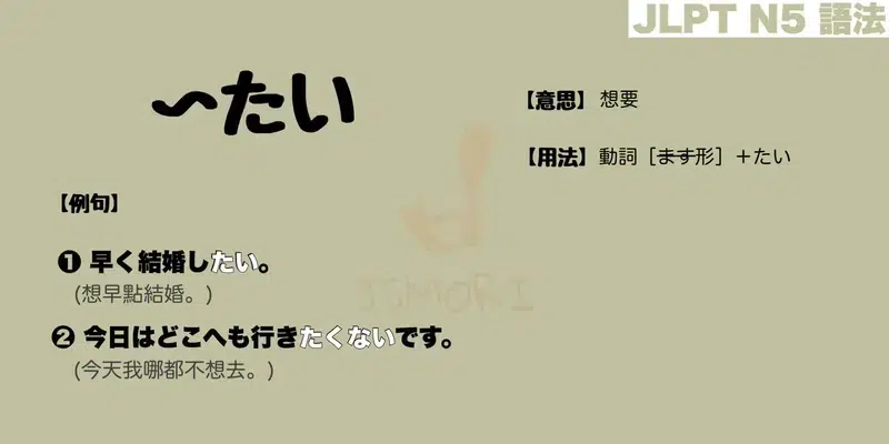 【N5 文法】〜たい（意思・用法・例句）