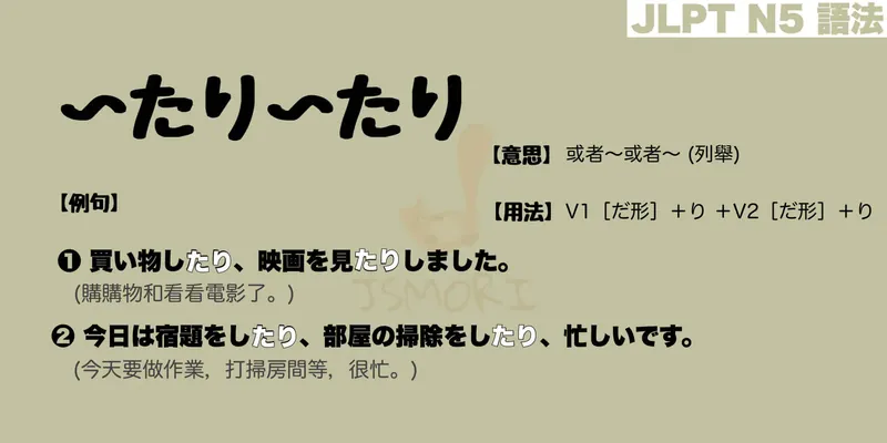 【N5 文法】〜たり〜たり（意思・用法・例句）