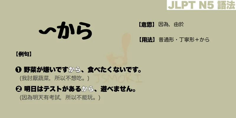 【N5 文法】〜から（意思・用法・例句）