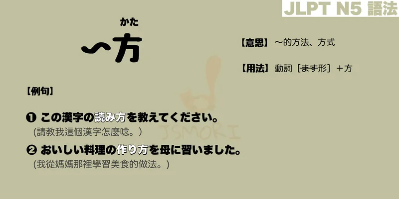 【N5 文法】〜方 (かた)（意思・用法・例句）