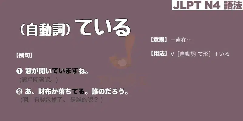 【N4 文法】(自動詞) ている（意思・用法・例句）