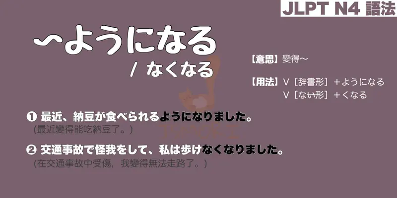 【N4 文法】〜ようになる / 〜なくなる（意思・用法・例句）