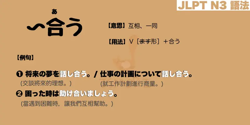 【N3 文法】〜合う（意思・用法・例句）