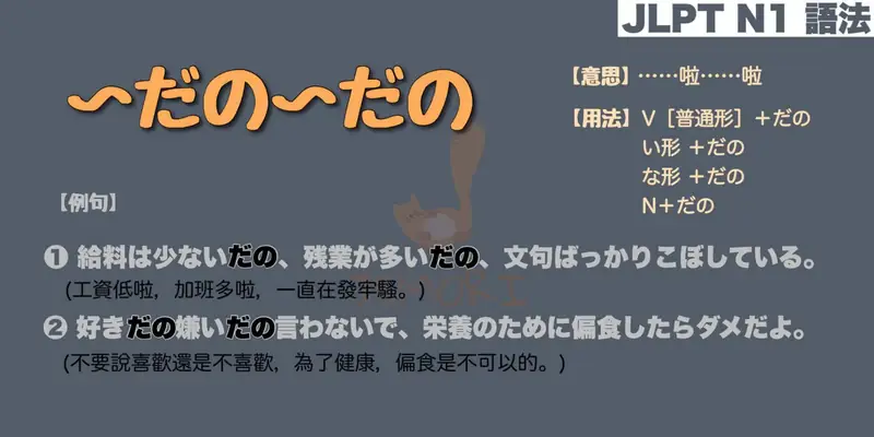 【N1 文法】〜だの〜だの（意思・用法・例句）