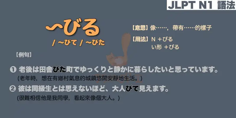 【N1 文法】〜びる / 〜びて / ～びた（意思・用法・例句）