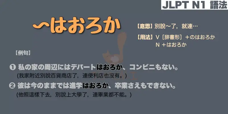 【N1 文法】〜はおろか（意思・用法・例句）