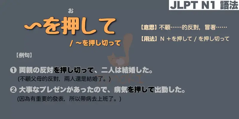 【N1 文法】〜を押して / 〜を押し切って（意思・用法・例句）