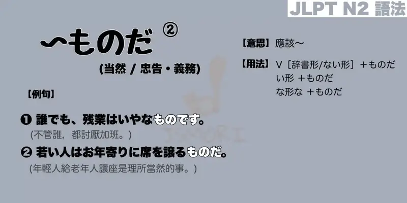 【N2 文法】〜ものだ❷ (当然 / 忠告・義務)（意思・用法・例句）