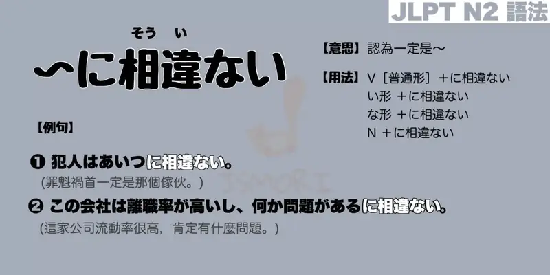 【N2 文法】〜に相違ない（意思・用法・例句）