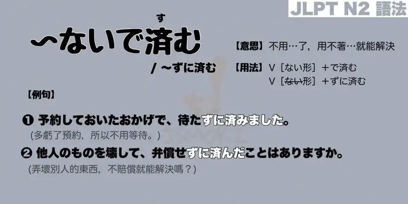 【N2 文法】〜ないで済む / 〜ずに済む（意思・用法・例句）