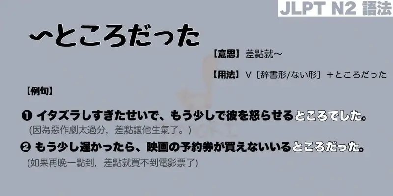 【N2 文法】〜ところだった（意思・用法・例句）
