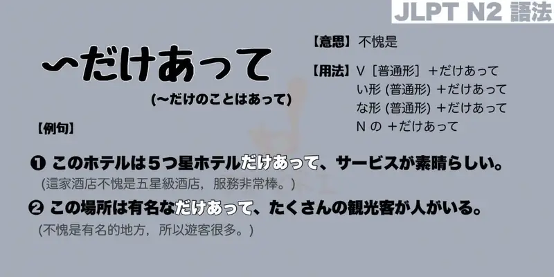 【N2 文法】〜だけあって / 〜だけのことはあって（意思・用法・例句）