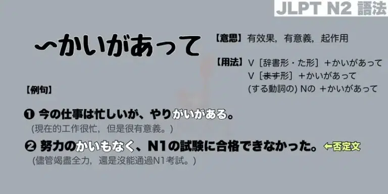 【N2 文法】〜かいがあって / 〜かいもなく（意思・用法・例句）