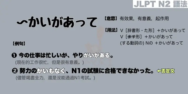 【N2 文法】〜かいがあって / 〜かいもなく(意思・用法・例句)